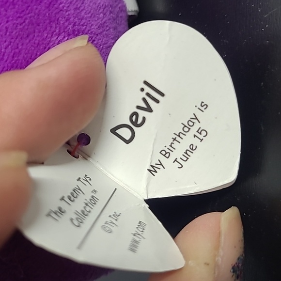2017 Teeny Tys Beanie Baby Mini Devil Halloween Purple Plush Stuffed Animal Toy - Picture 6 of 14